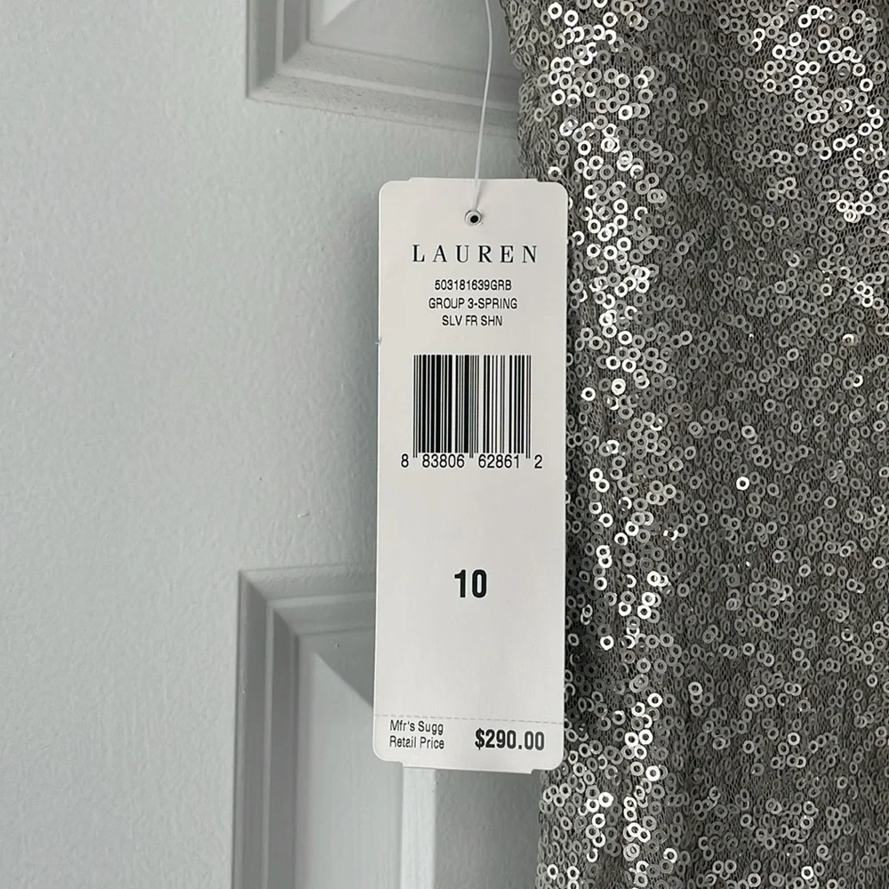 Long silver sequin dress. Lauren. Size 10. New with tags. - Picture 5 of 6